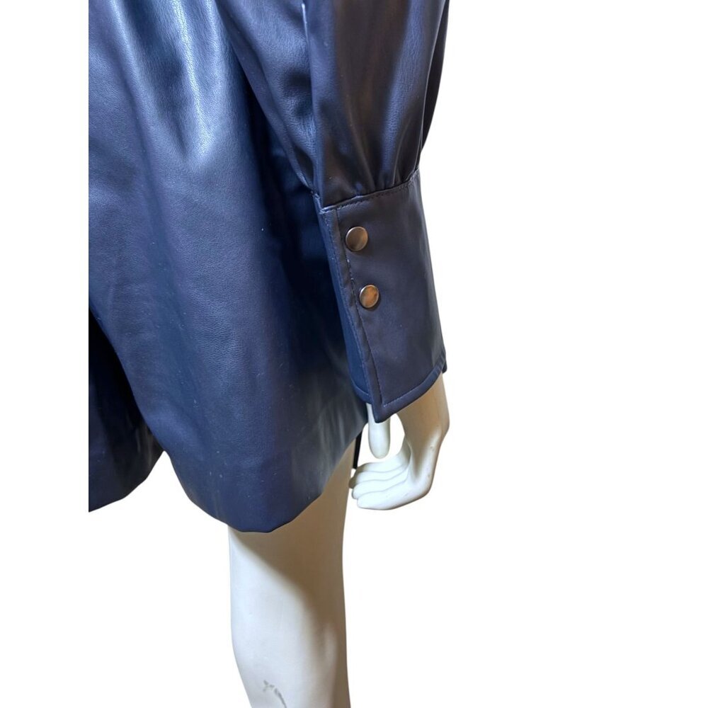 BCBG Slate Blue Faux Leather Long Sleeve Romper M Wrap Moto Luxe Biker Rave - Picture 4 of 11